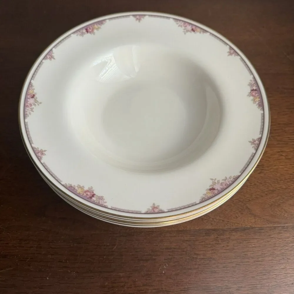 Minton Lyndhurst 4 Rimmed Soup Bowls Royal Doulton England 1986 Bone China